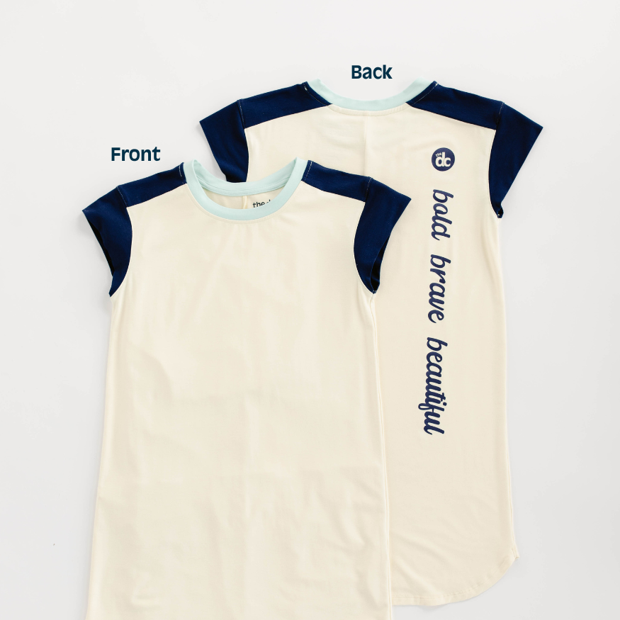 Navy & Yellow tween girl Night Shirt Front & Back view