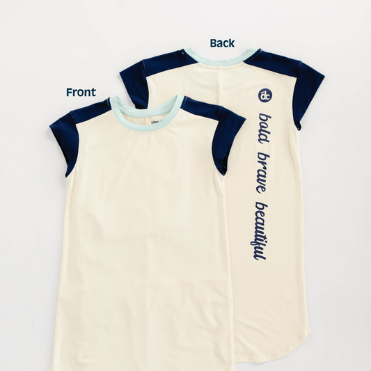 Navy & Yellow tween girl Night Shirt Front & Back view