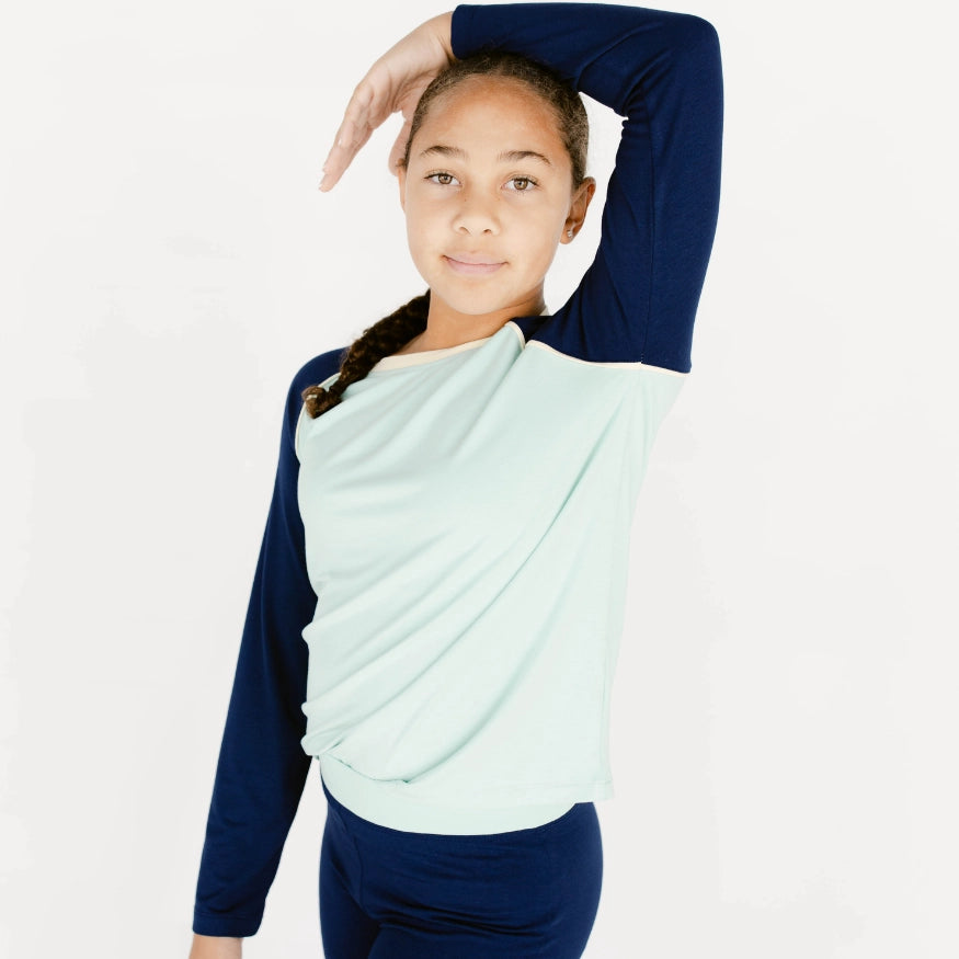 nyah wearing the decidedly unique long sleeve sleep shirt and night shorts, the decided collection pajamas and loungewear for tween girls